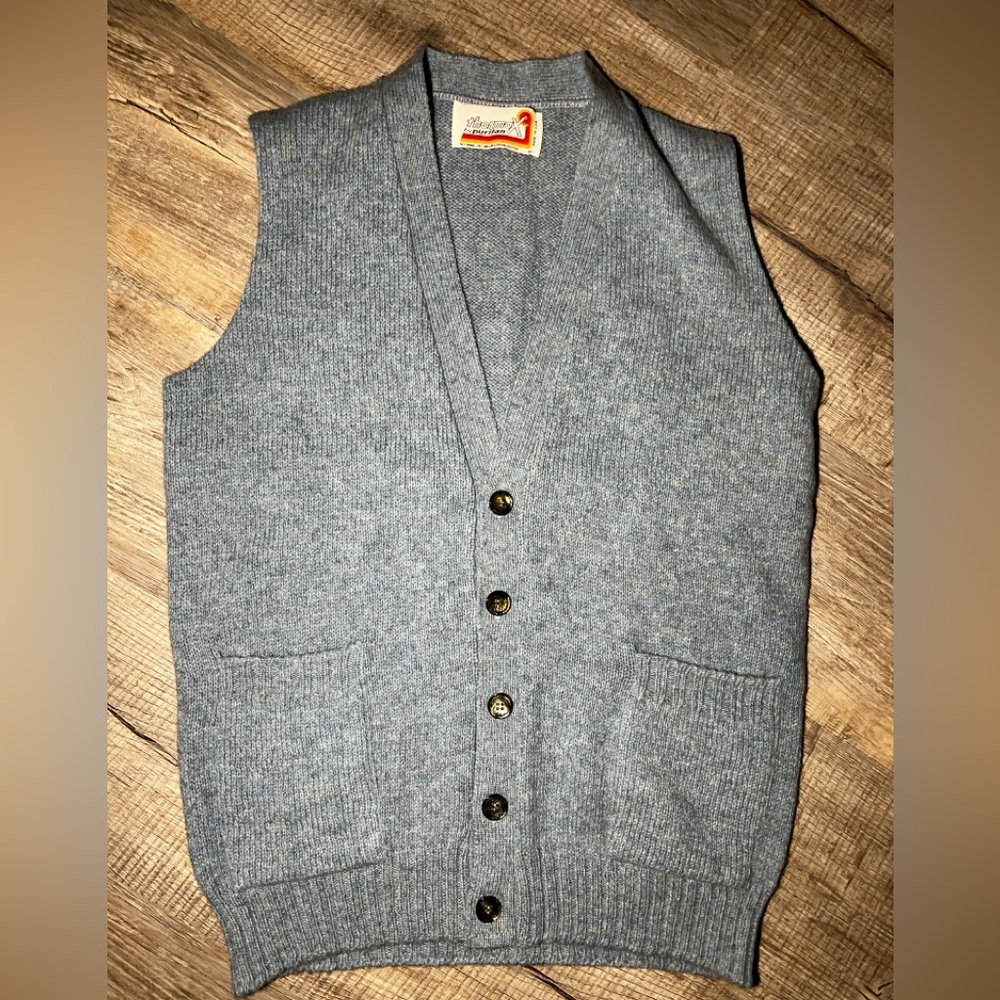 Vintage HermoX by Puritan 100% Wool Gray Button-Up Sweater Vest - Size Medium